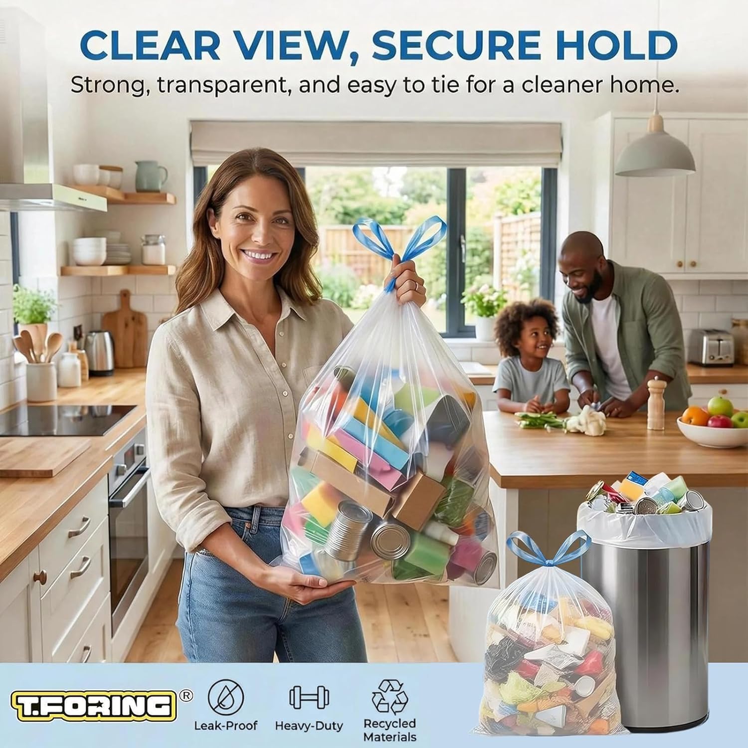 Thumbnail 6 de T.FORING 13 Gallon Drawstring Trash Bags – 120 Count, 1.7 Mil Thick, Easy-Dispense Roll