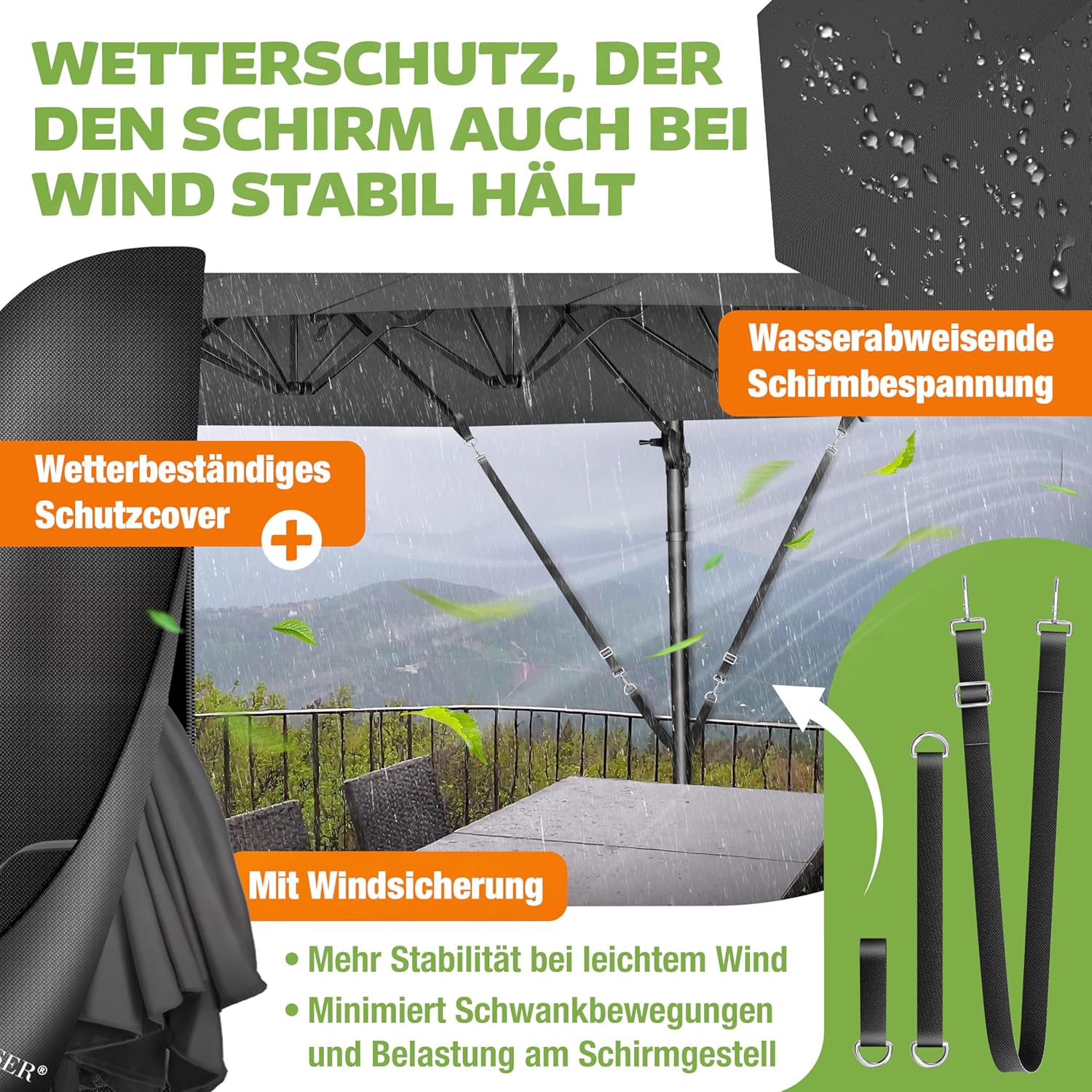 Thumbnail 6 de KESSER® Doppelsonnenschirm 4,6 m x 2,7 m mit Kurbel, Ständer, neigbar/360° drehbar