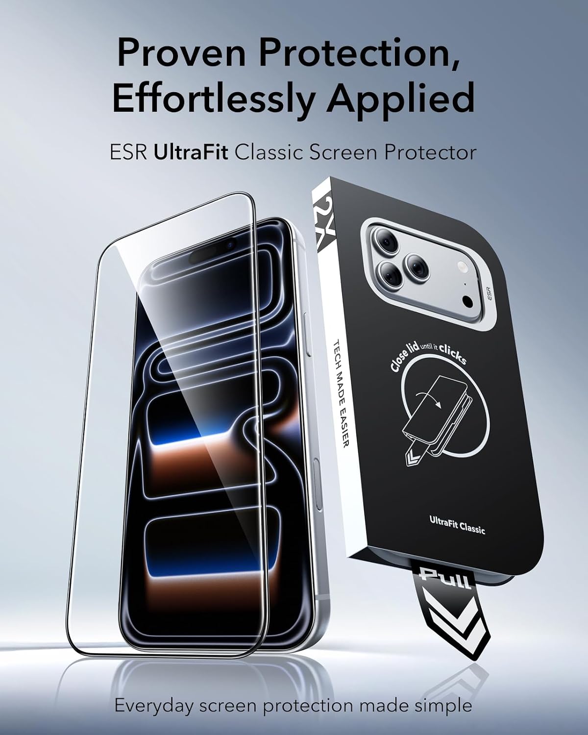 Detalle 2 de ESR iPhone 17 Pro Screen Protector 3-Pack, 9H Tempered Glass with UltraFit Tray