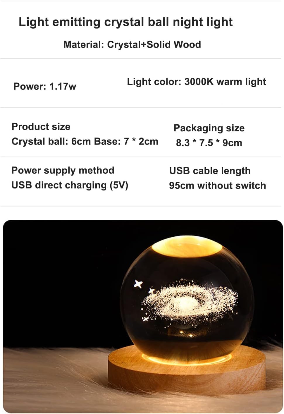 Thumbnail 1 de Crystal Ball LED Night Light with Wooden Base
