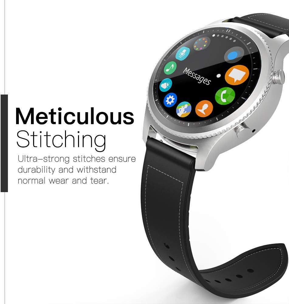 Detalle de MoKo 22mm Hybrid Leather Silicone Strap for Samsung Galaxy Watch 3 45mm, 46mm and More – Black