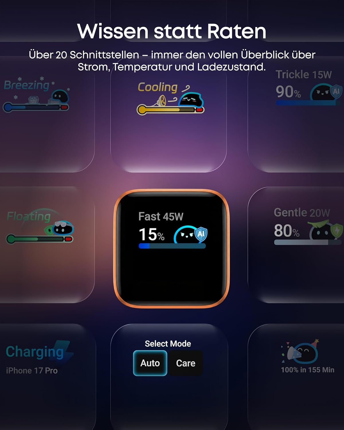 Detalle de Anker Smart Ladegerät Nano 45 W mit Display, intelligenter iPhone-Erkennung und Pflege-Modus