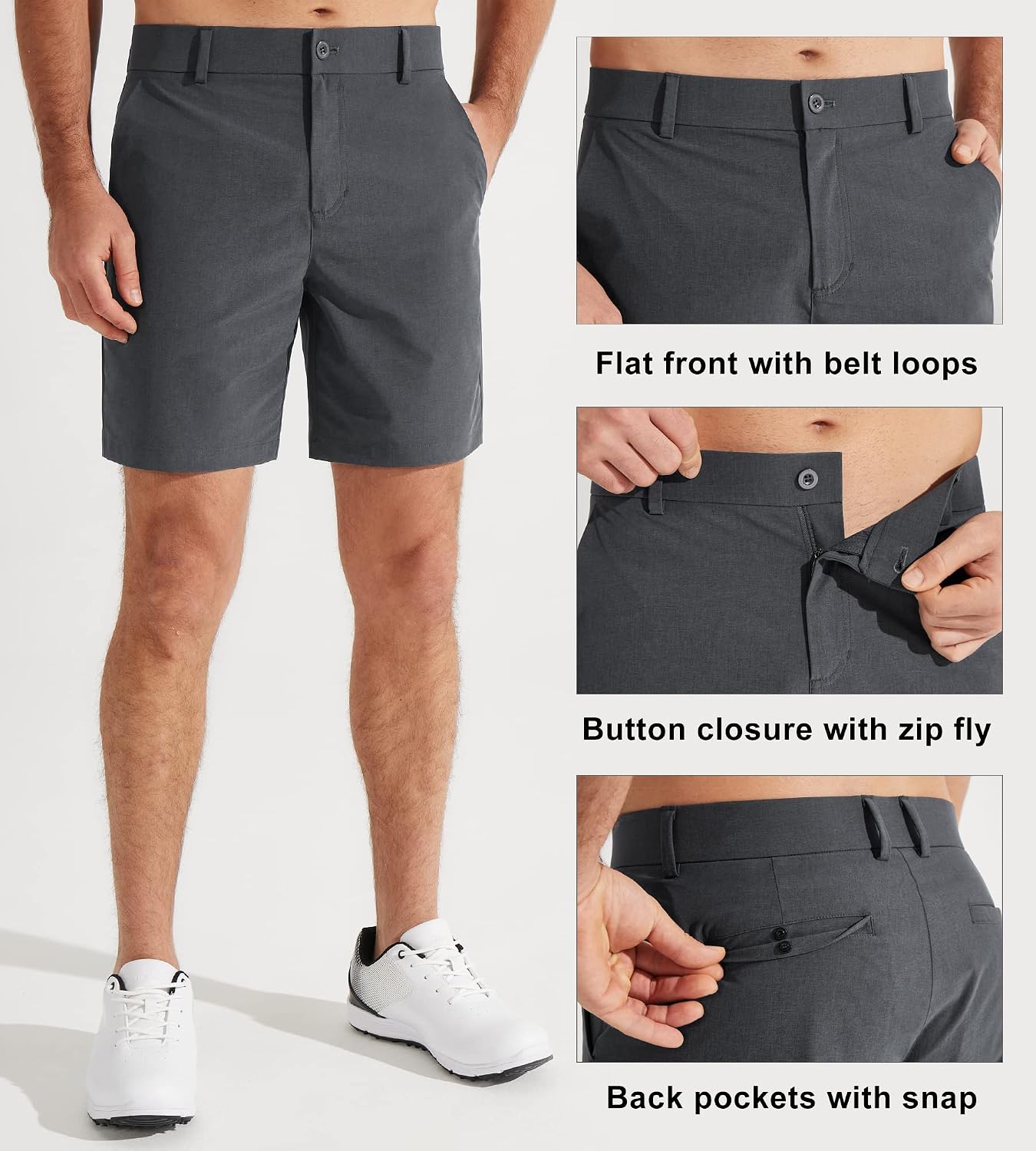 Detalle de Libin Men's Golf Shorts, 7"/9" Inseam, 4-Way Stretch and UPF 50+