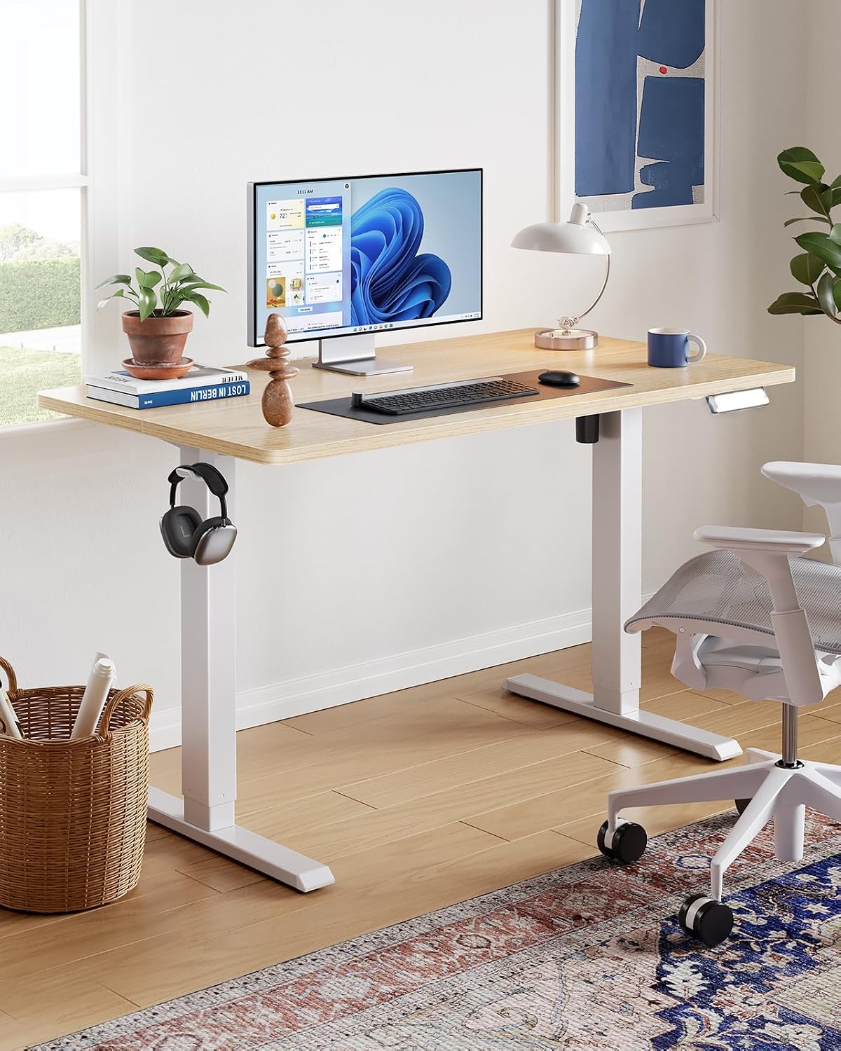 Detalle de HUANUO MSESD202N-140A-US Electric Standing Desk, 55 x 27 Inch, Light Walnut