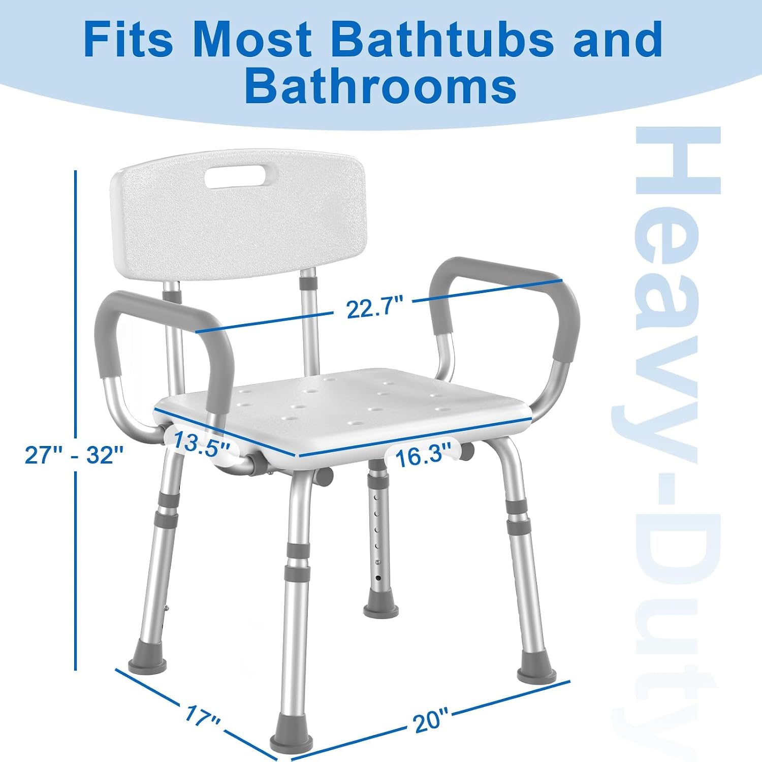 Detalle de HOMLAND SHC20 Shower Chair with Adjustable Height, Arms and Back, White