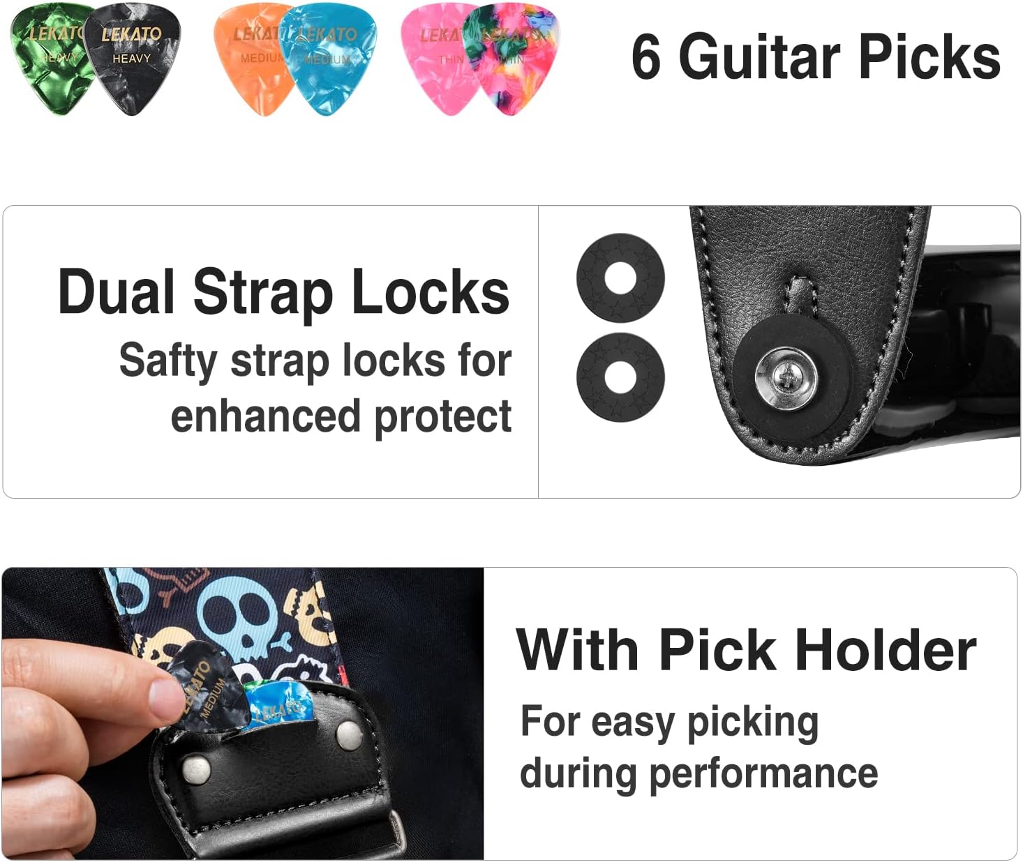 Thumbnail 5 de LEKATO Guitar Strap for Electric Acoustic
