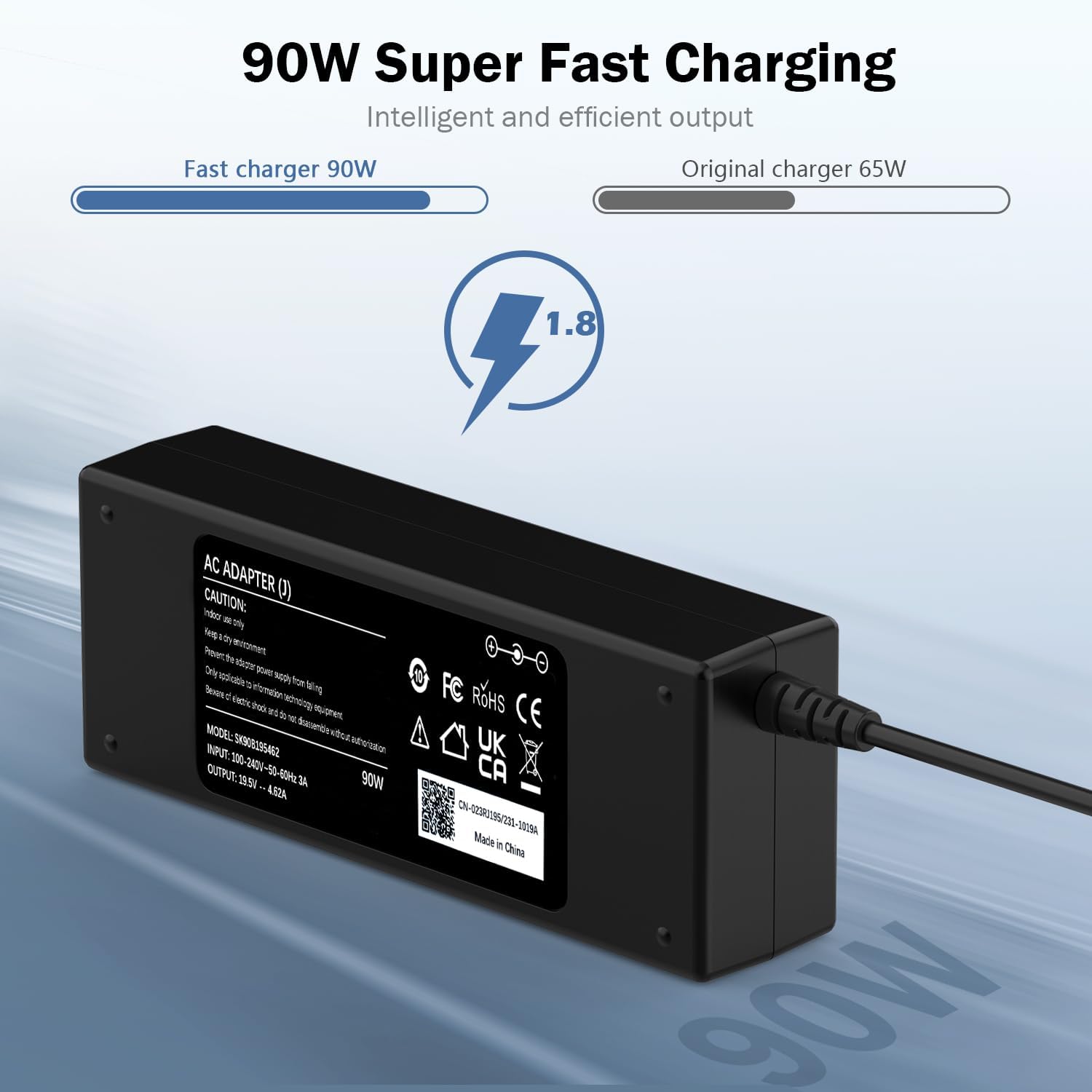 Detalle 1 de VUOHOEG HP laptop charger (blue tip 4.5mm × 3.0mm) 90W/65W/45W UK power adapter