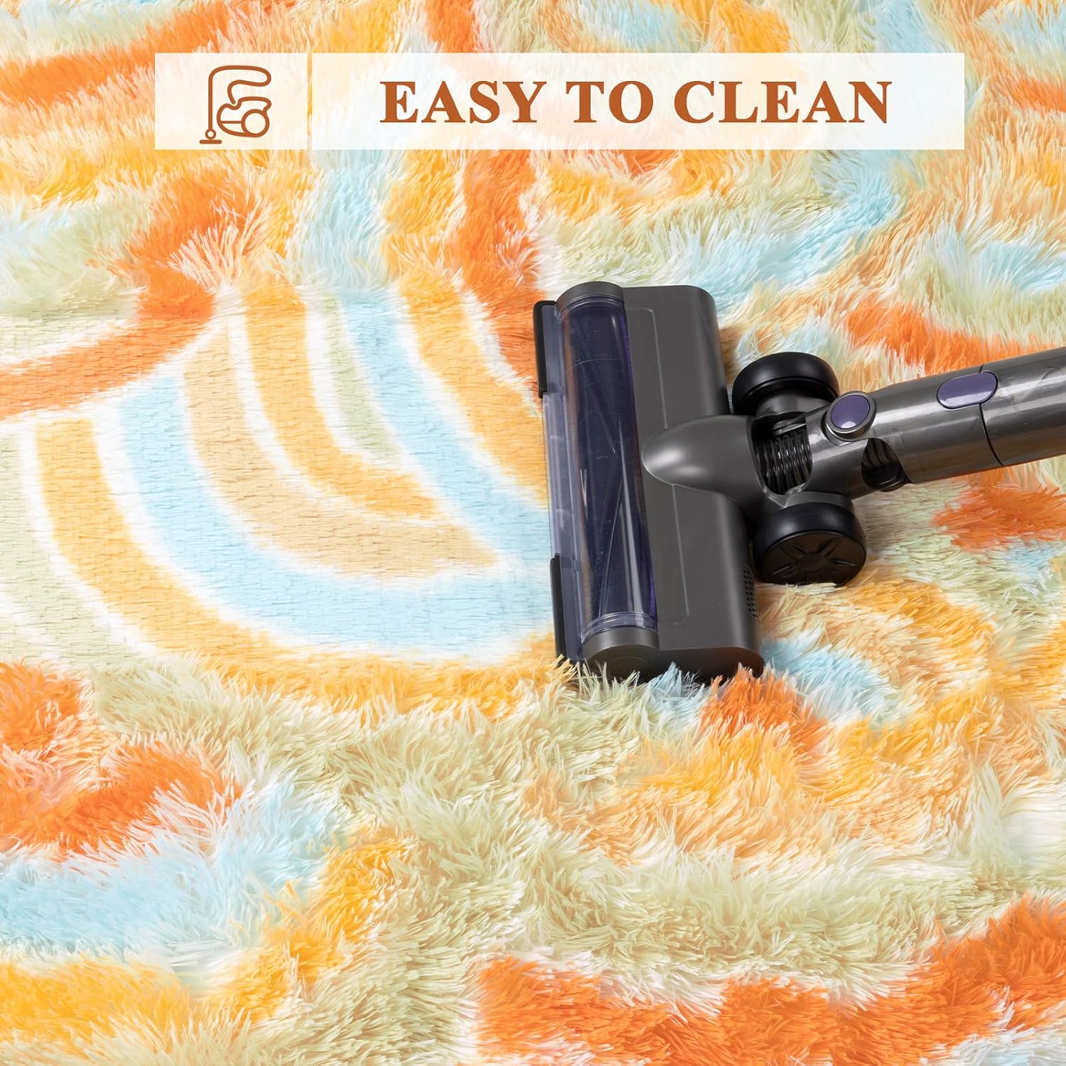 Detalle de Enyhom Teppich Wohnzimmer Hochflor Regenbogenmuster, 120 x 160 cm, Orange – rutschfest und waschbar