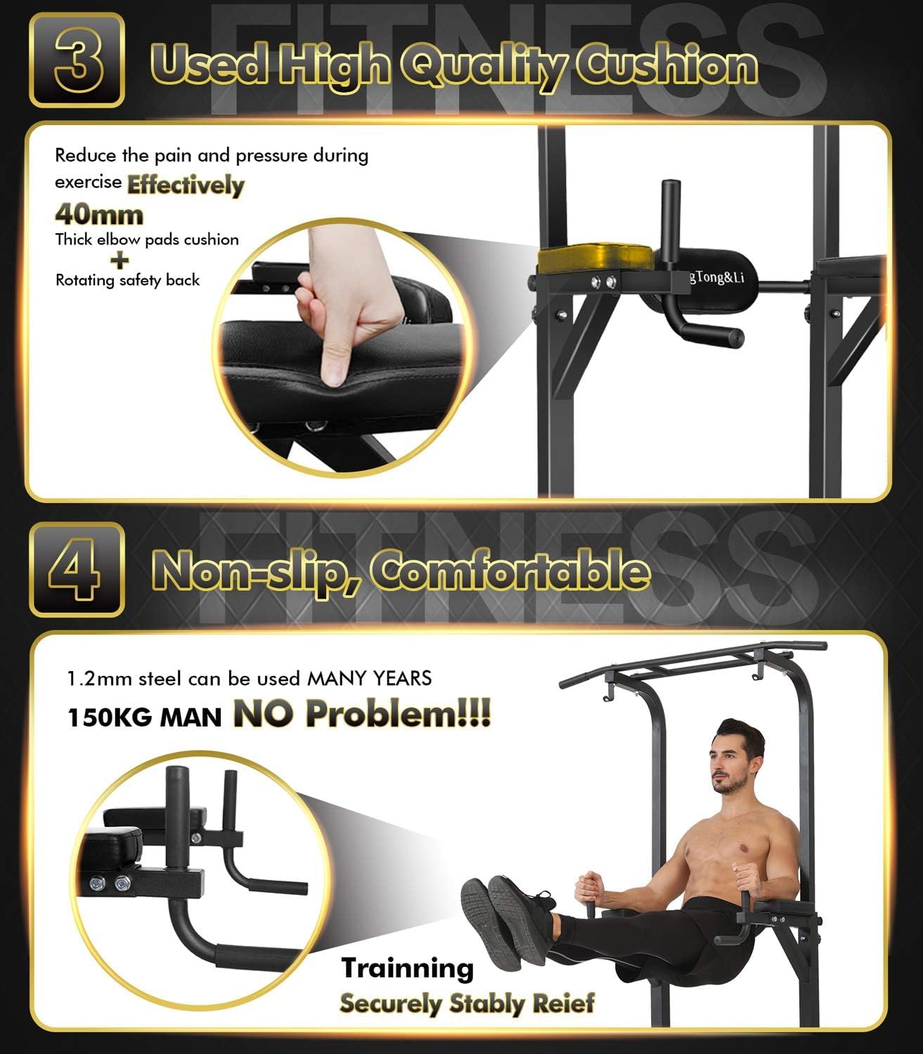 Detalle 2 de BangTong&Li Power Tower Pull-Up and Dip Station, Alloy Steel, 6 Heights
