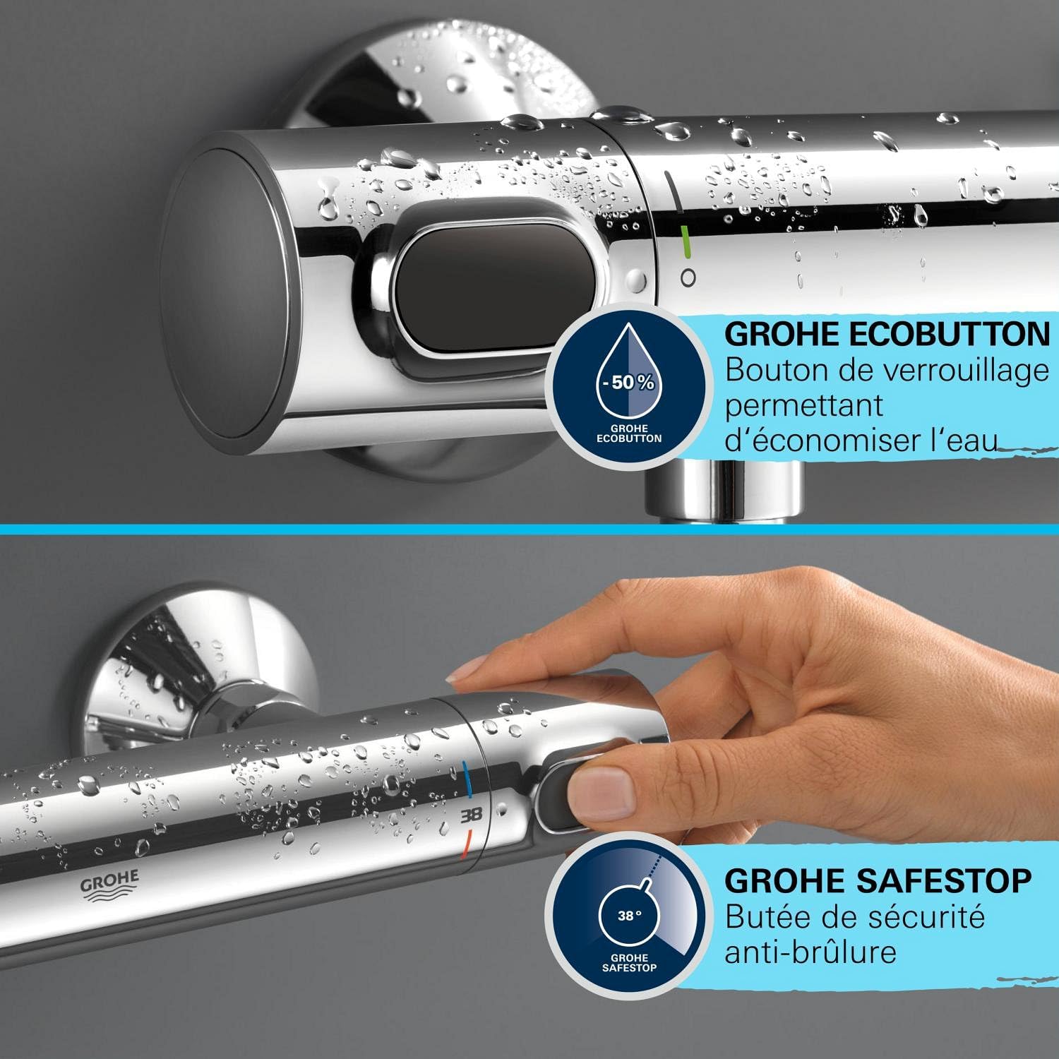 Thumbnail 6 de GROHE Precision Flow Mitigeur Thermostatique Douche – Ensemble 1 jet 90 cm, chrome, économie d’eau