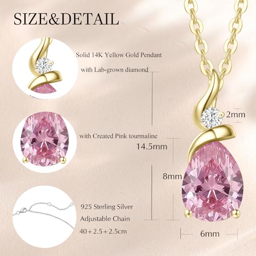 Detalle 2 de FANCIME 14ct Yellow Gold Pink Tourmaline Pendant Necklace for Women