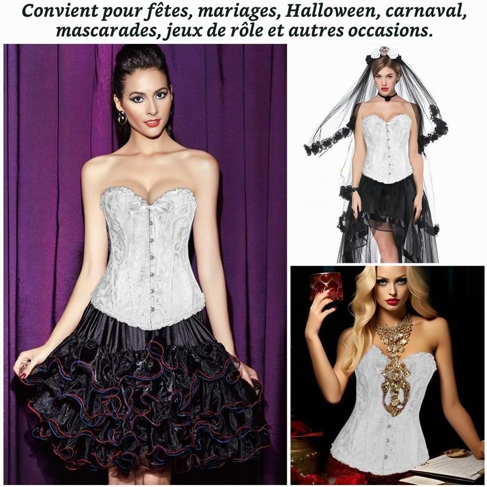 Detalle 2 de AUYAO dameskorset in brokaat met veters, bustier voor feest en cosplay