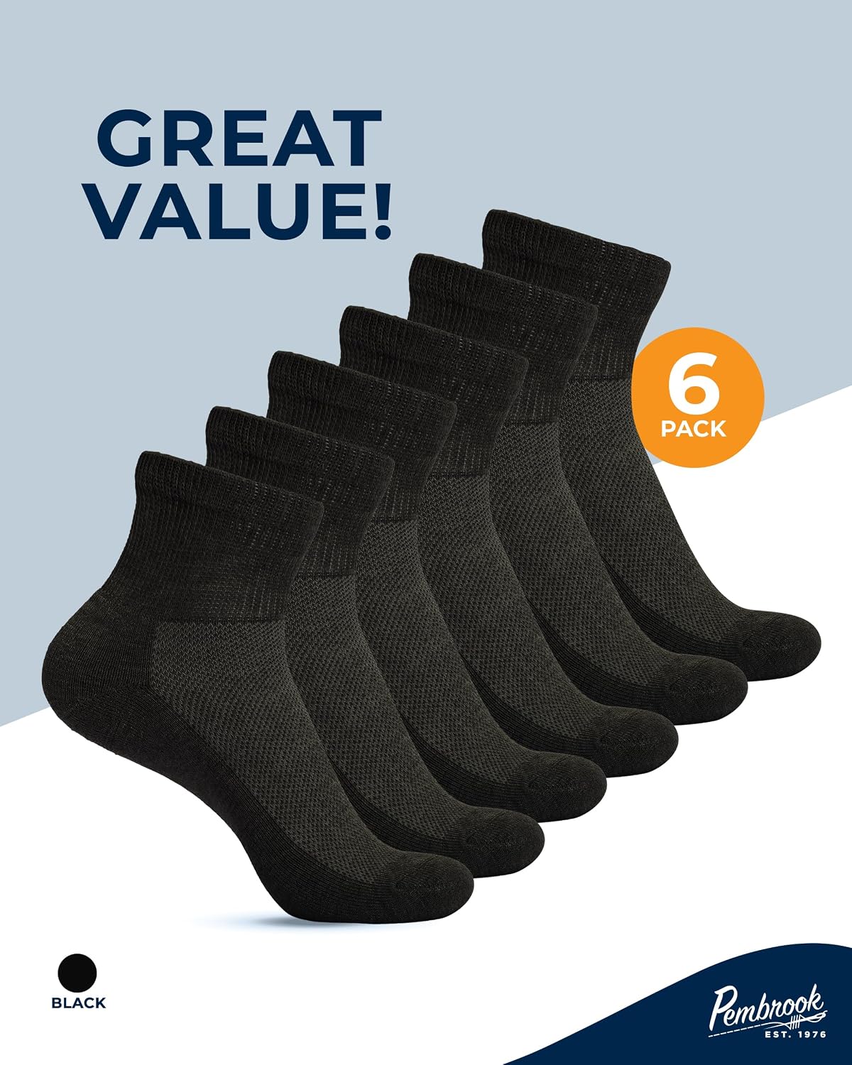 Detalle de Pembrook Ankle Diabetic Socks for Women & Men — 6 Pairs, Wide Non-Binding Quarter Length with Bamboo Comfort