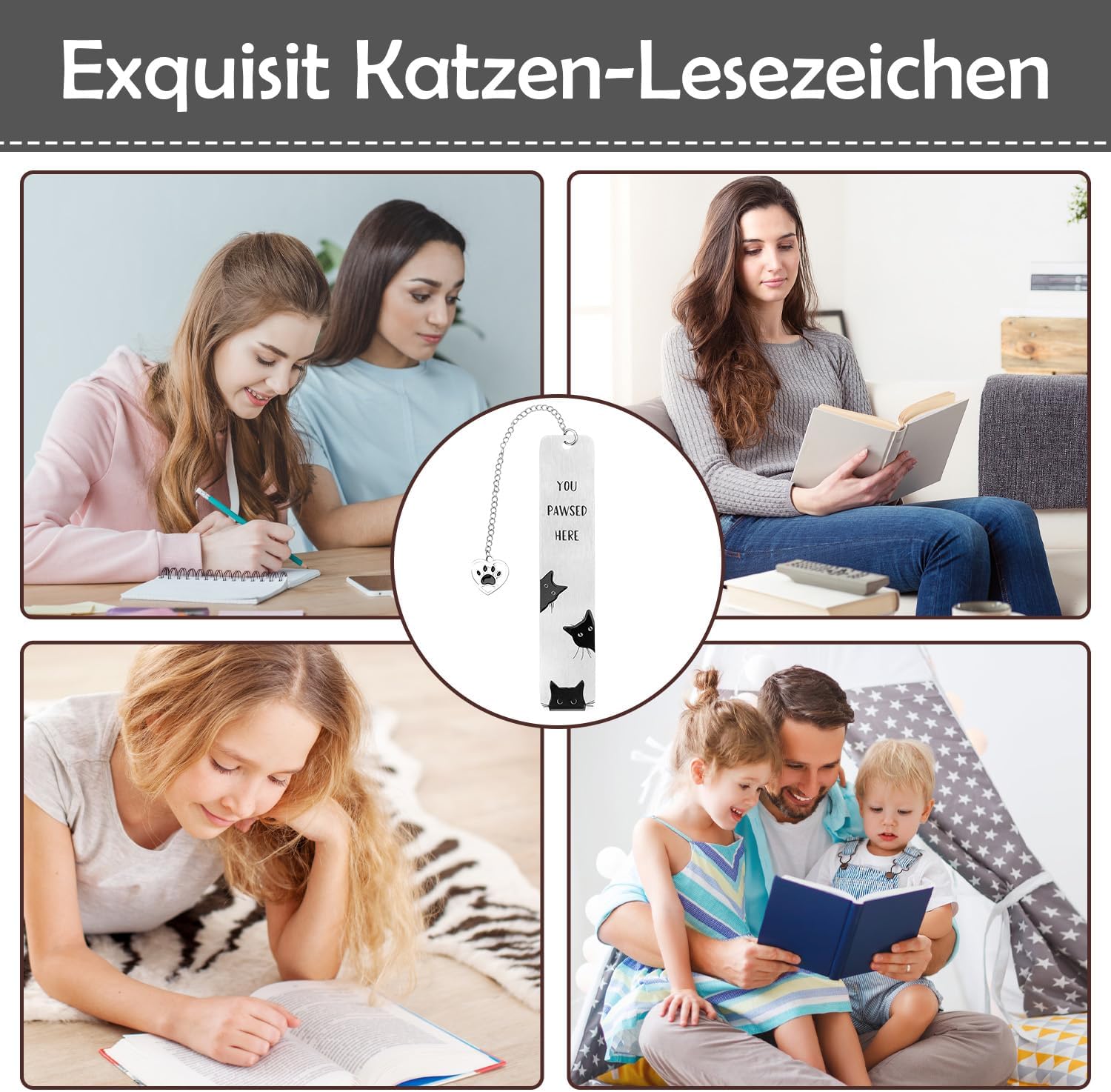 Thumbnail 5 de Lesezeichen Katze aus Edelstahl – süßes Katzenmotiv mit Anhänger, robustes Bookmarks Zubehör