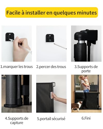 Thumbnail 5 de Patywaga Barrière de sécurité enfant extensible 0–140 cm – Barrière rétractable noir pour intérieur/extérieur