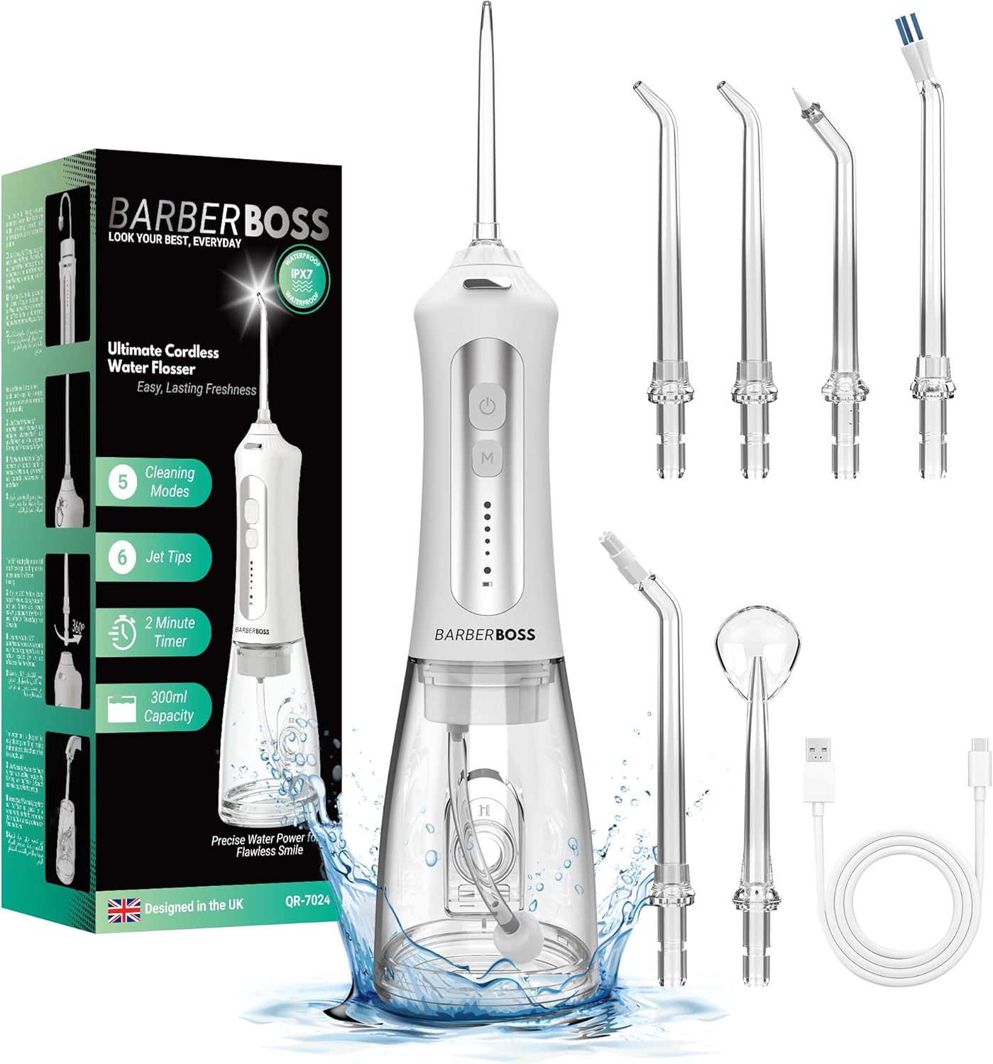 Thumbnail 6 de BarberBoss Hydropulseur QR-7025 (Noir) – Kit d’hygiène bucco-dentaire sans fil
