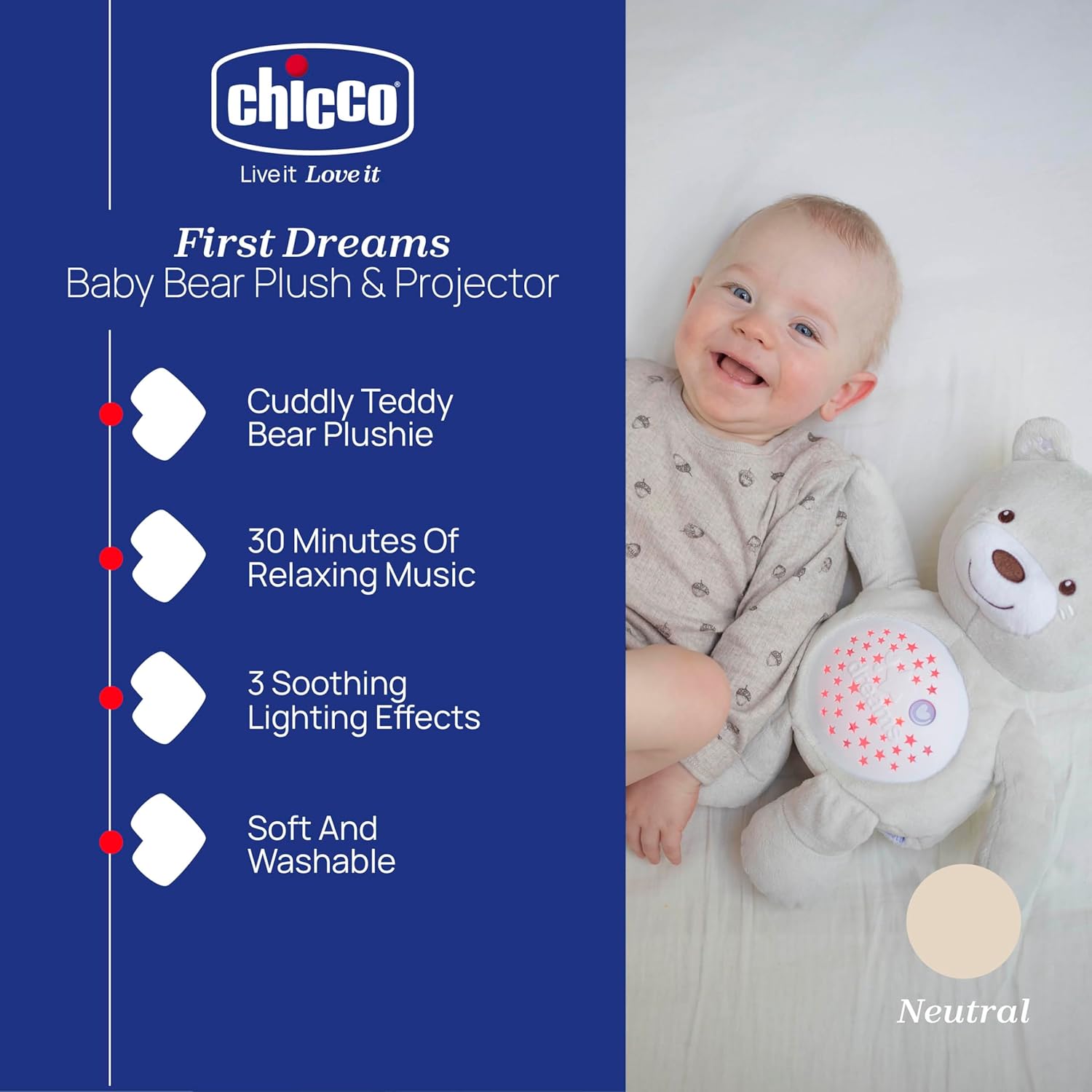 Detalle 2 de Chicco Baby Bear Peluche Proyector con Luz y Melodías 🐻