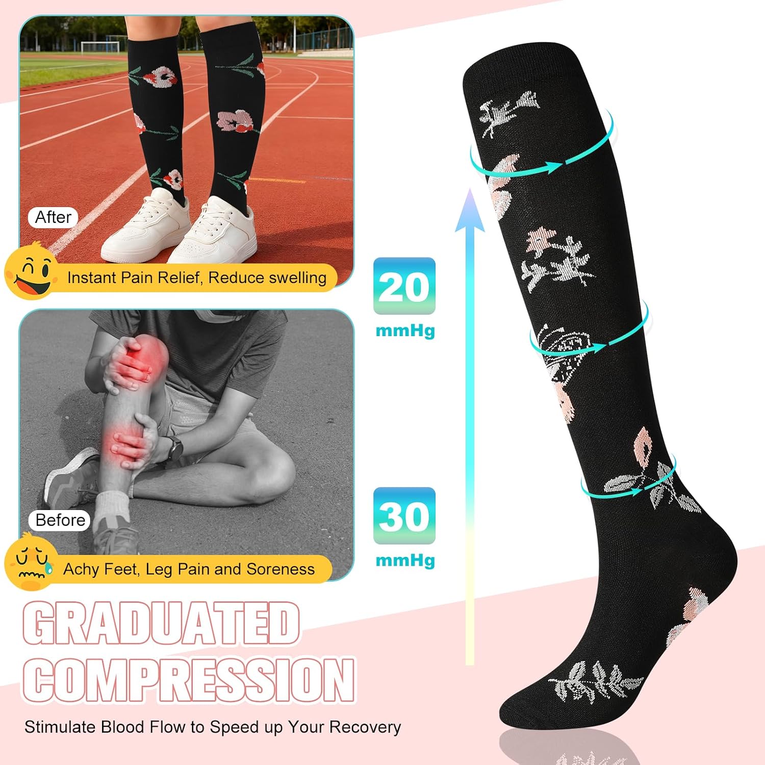 Thumbnail 2 de Zuimei 6 Pairs 20–30 mmHg Compression Socks for Travel, Sports and Everyday Support