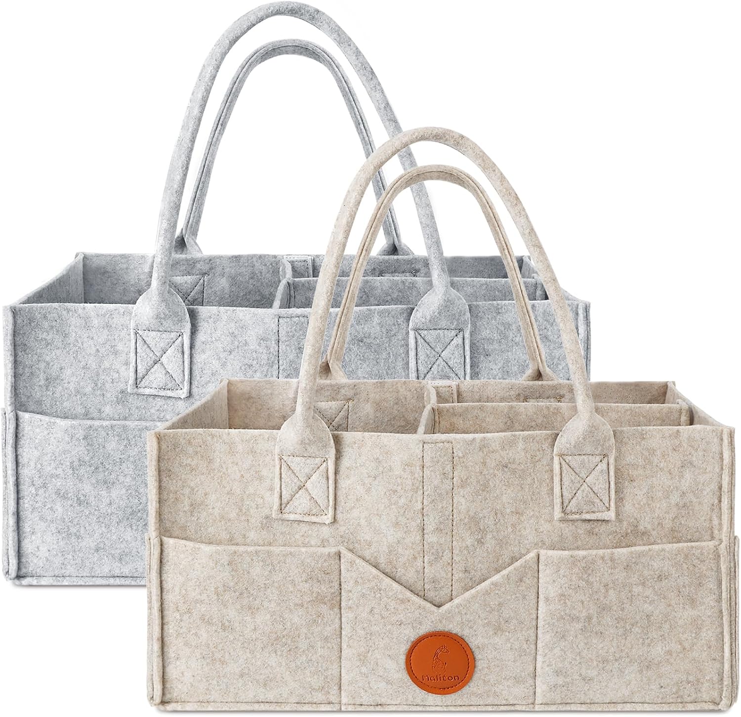 Detalle de Maliton Nappy Caddy (Khaki + Grey) with Detachable Compartments – Portable Washable organiser, 2-pack