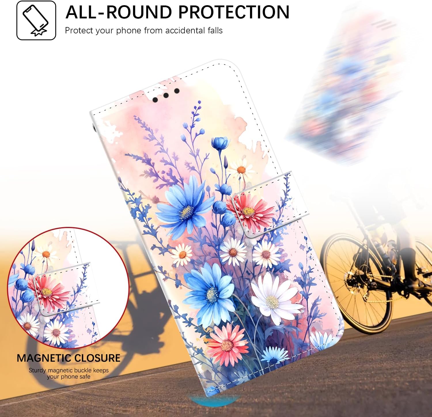 Thumbnail 5 de ChoosEU Klapphülle für Samsung Galaxy A56 5G mit Kartenfach und Klappständer – Blumen-Motiv