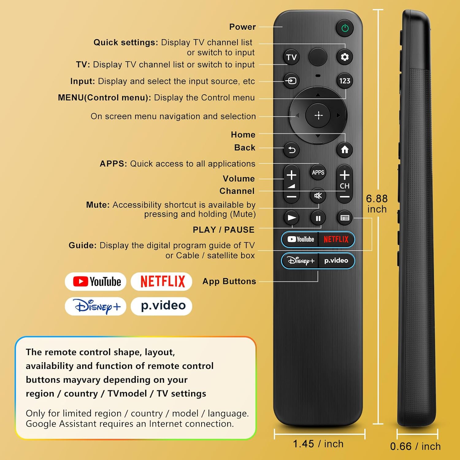 Thumbnail 6 de Replacement for Sony Bravia TV Remote | Universal for Sony Google Smart TVs