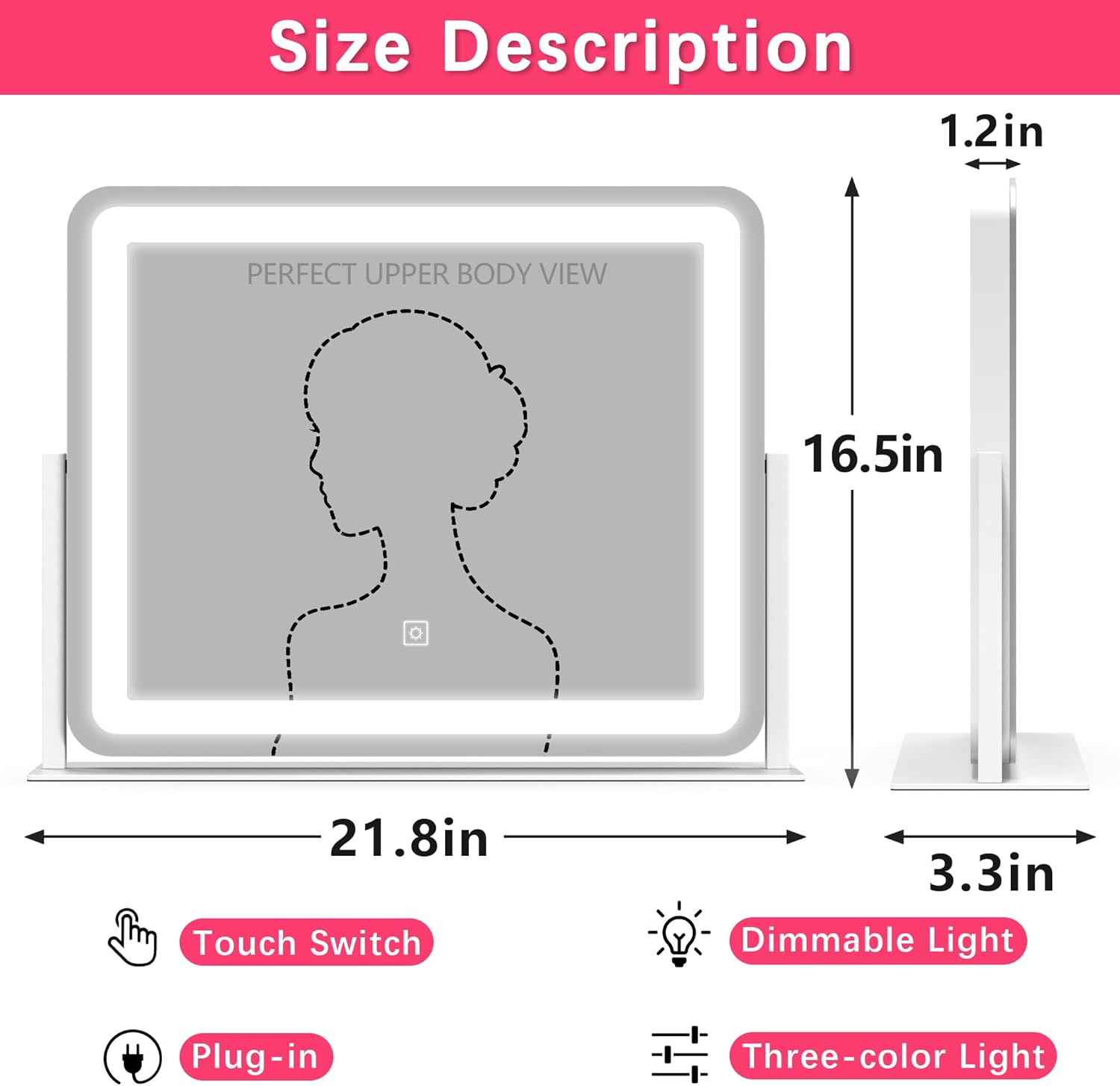 Detalle 2 de ROLOVE 22x17 Inch Lighted Vanity Mirror with LED lights 🪞
