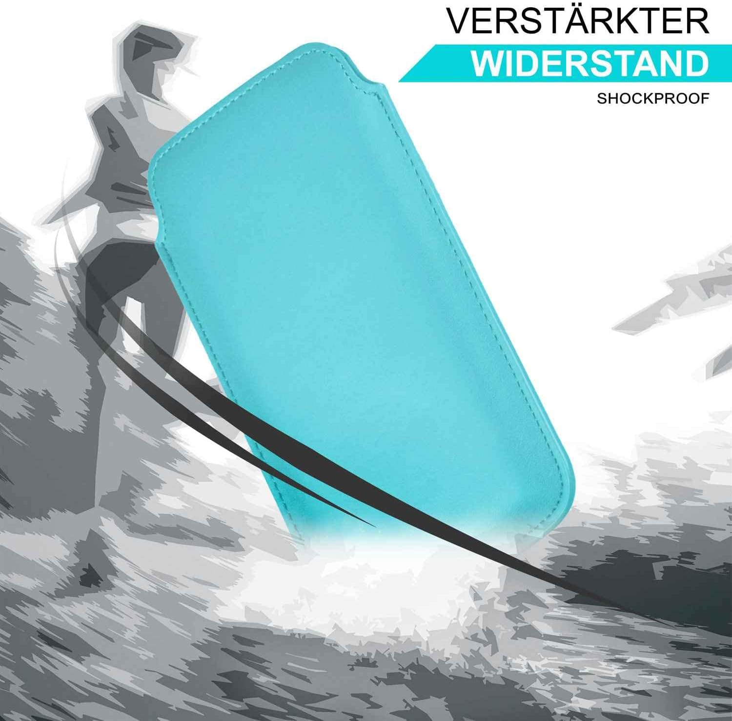 Detalle de MoEx Slide Case en cuir végétalien — Étui 360° pour iPhone 7 Plus / 8 Plus, Aqua-Cyan