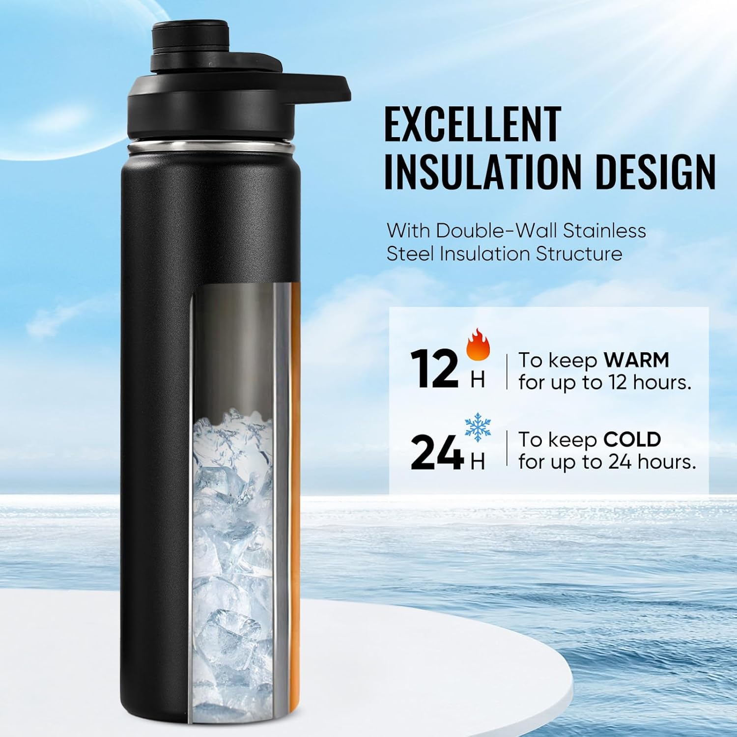Thumbnail 1 de Fijinhom 24 oz Insulated Water Bottle with Handle – Double-Wall Stainless Steel, Wide Mouth, BPA Free