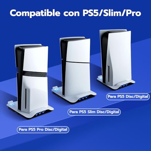 Detalle 2 de Mcbazel Base de Carga y Refrigeración para PS5/PS5 Pro: estación con 3 ventiladores, carga de mandos y iluminación LED (Blanco)