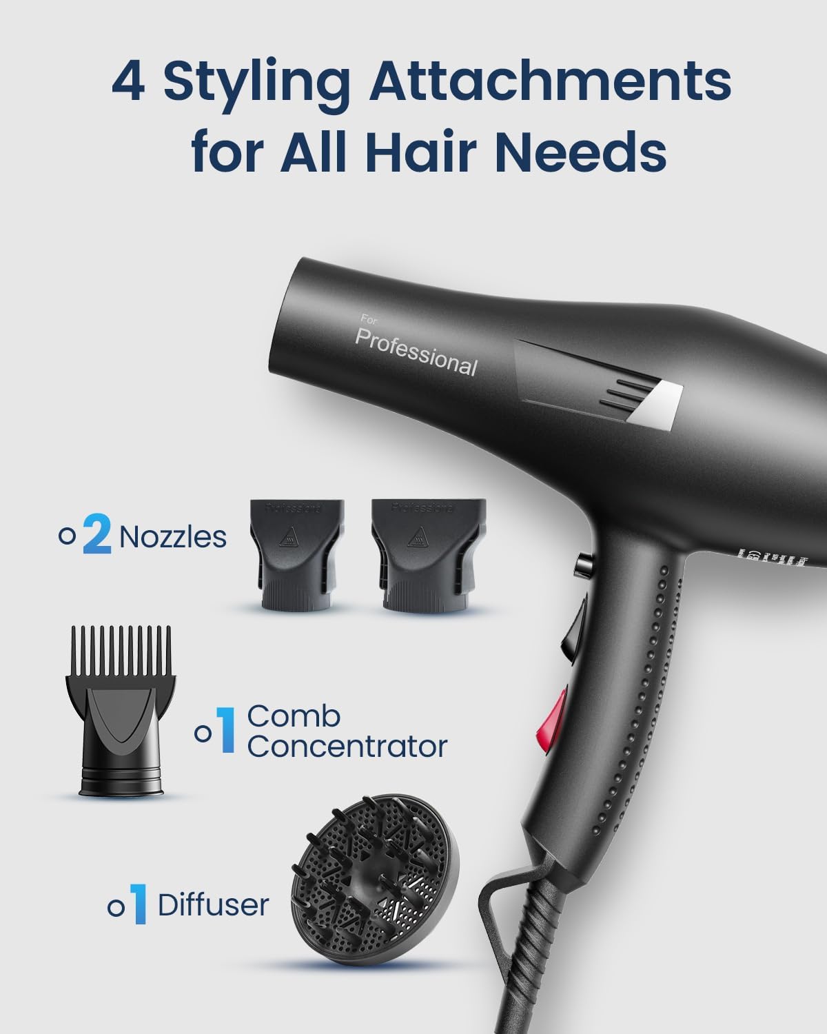 Thumbnail 2 de Banniliu 2000W 130M Ionic Hair Dryer with 4 Attachments (Midnight Black) – UK-Designed, Anti-Frizz Professional Blow Dryer