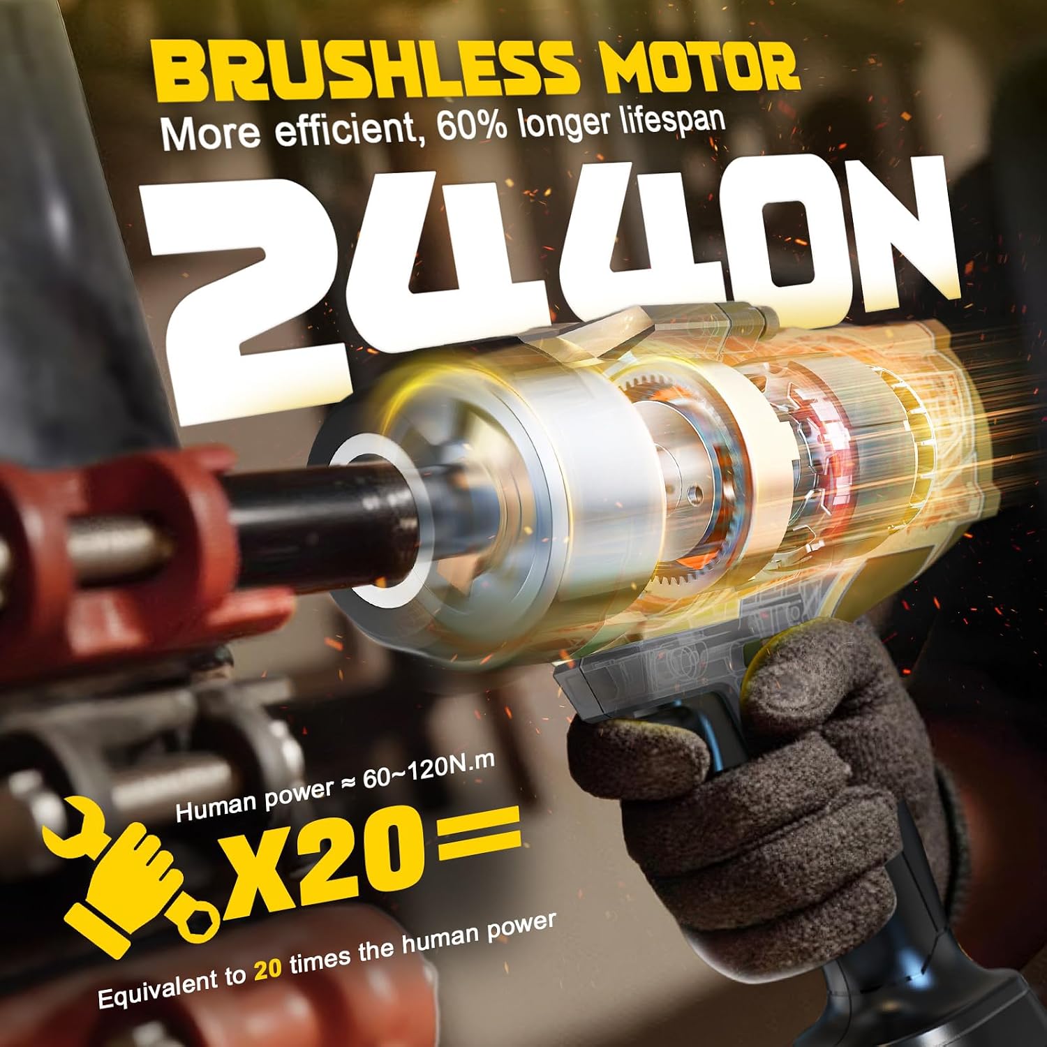 Detalle 2 de DIYtoolifz Cordless Impact Wrench 1700 Ft-lbs