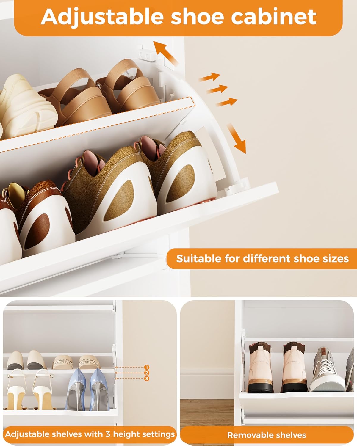 Thumbnail 4 de IRONCK shoe cabinet with 4 flip drawers and 2 drawers (freestanding, white) — slim entryway shoe storage