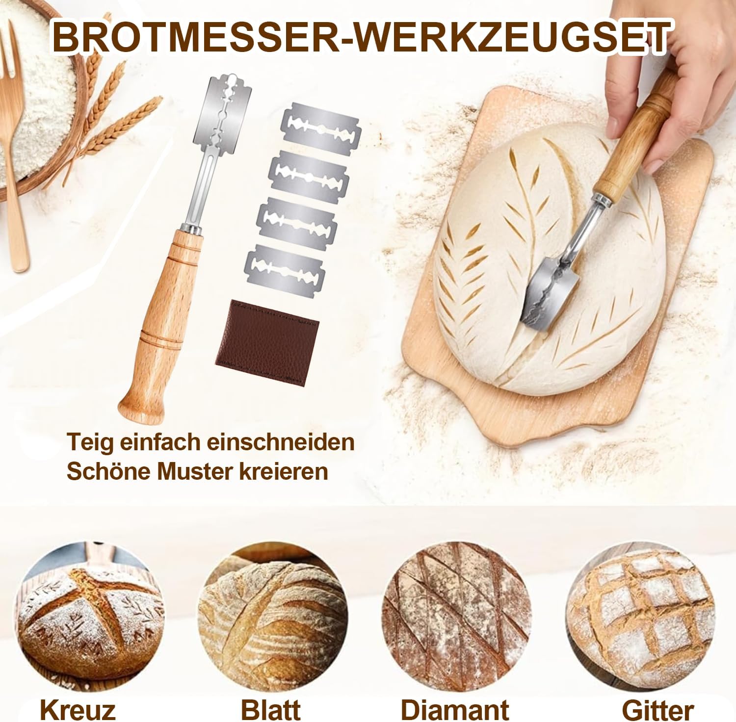 Thumbnail 4 de HELISAN 21-teiliges Sauerteig Starter Set mit 2 Gärkörbchen (23 cm rund & 25 cm oval) und 900-ml Glasgefäß