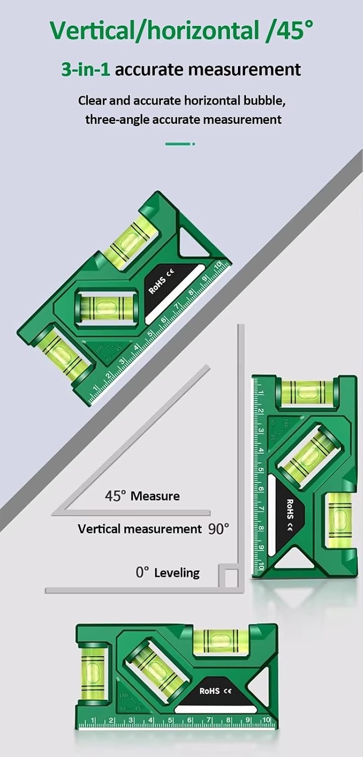 Detalle de Omana 3-in-1 Magnetic Spirit Level, 45°/90°/180°, Green Plastic