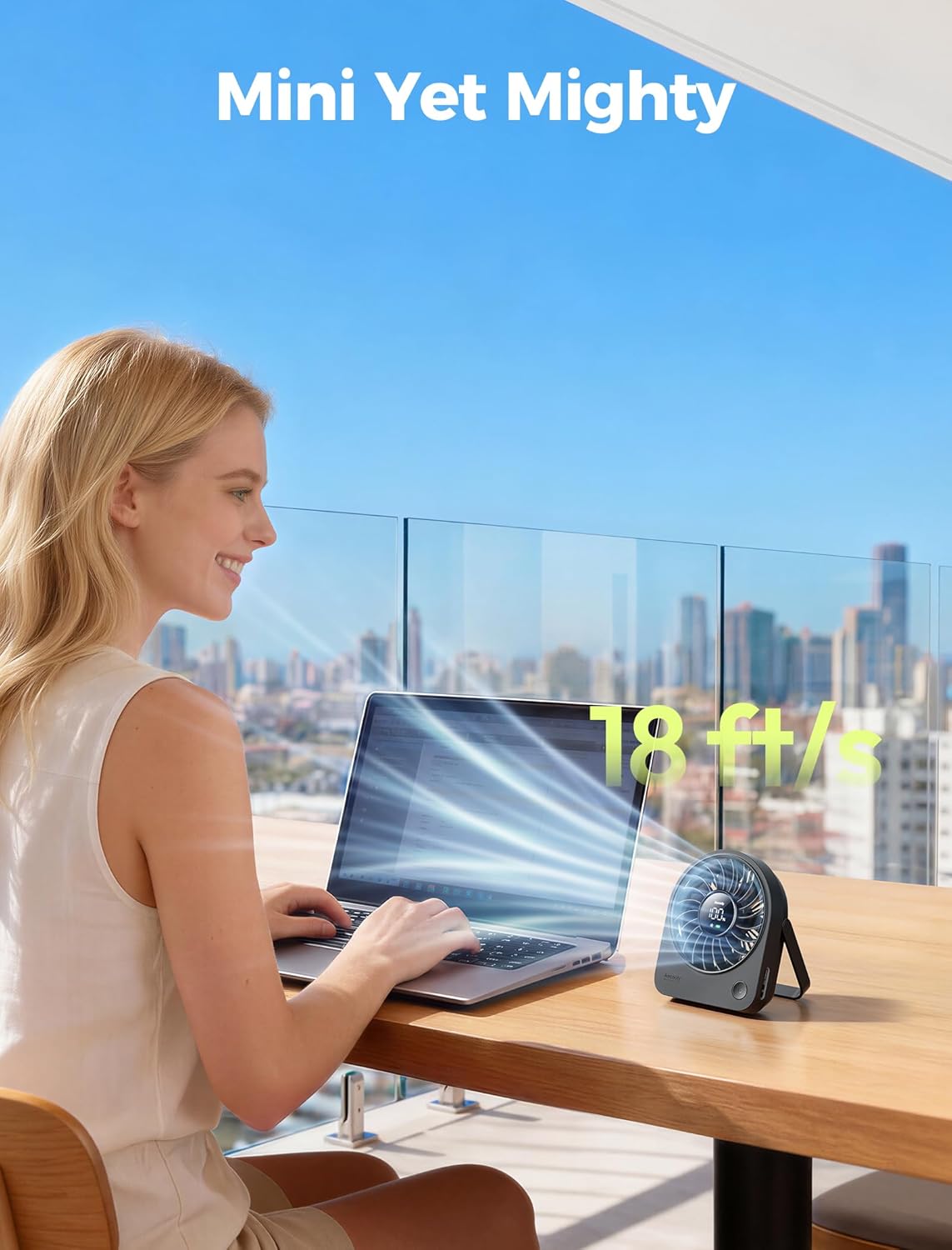 Detalle de Aecooly Mini Portable USB Desk Fan – Compact, Quiet, and Rechargeable