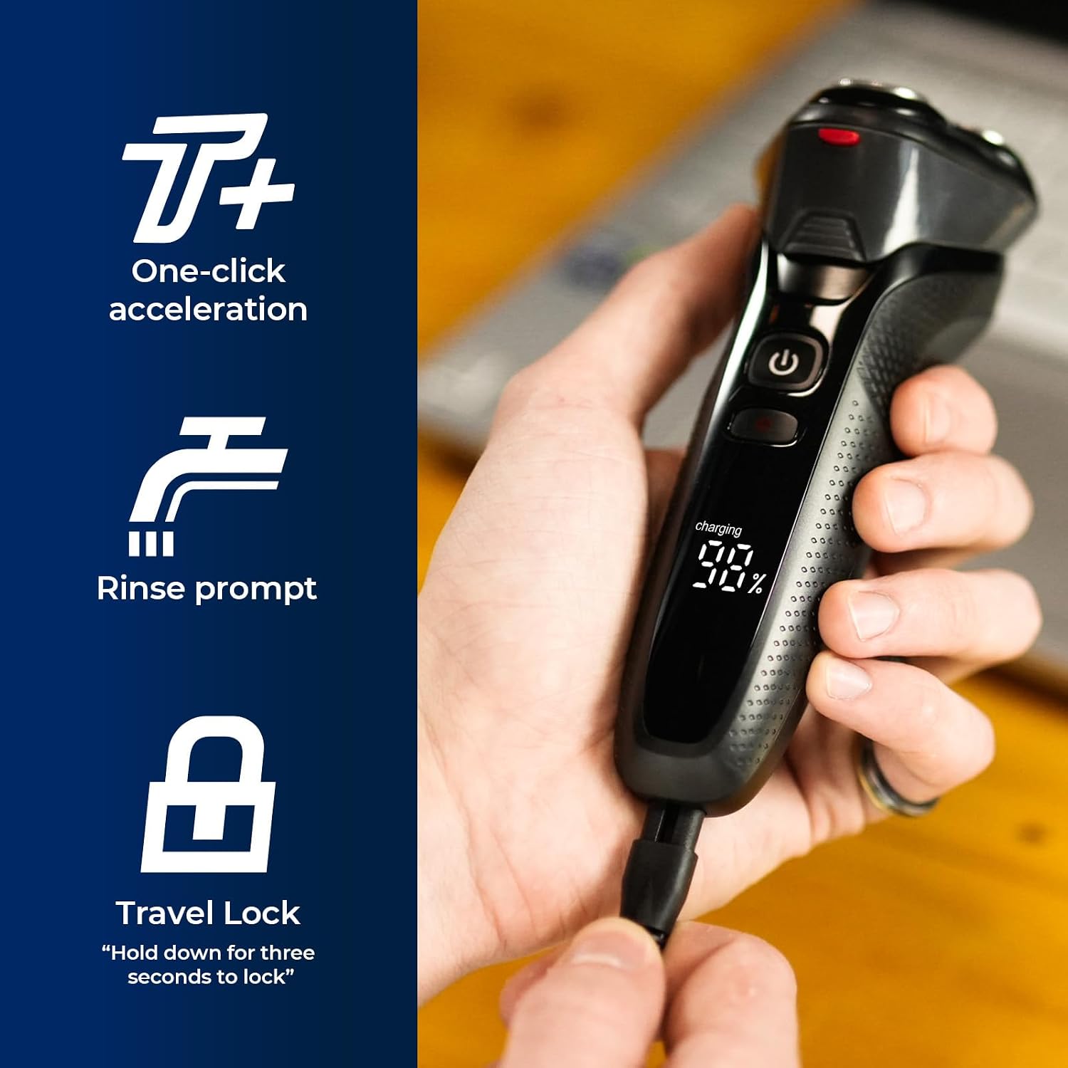 Detalle de Rategist 3-in-1 Electric Razor for Men: 4D Floating Blades, IPX7 Waterproof, USB-C Travel Kit