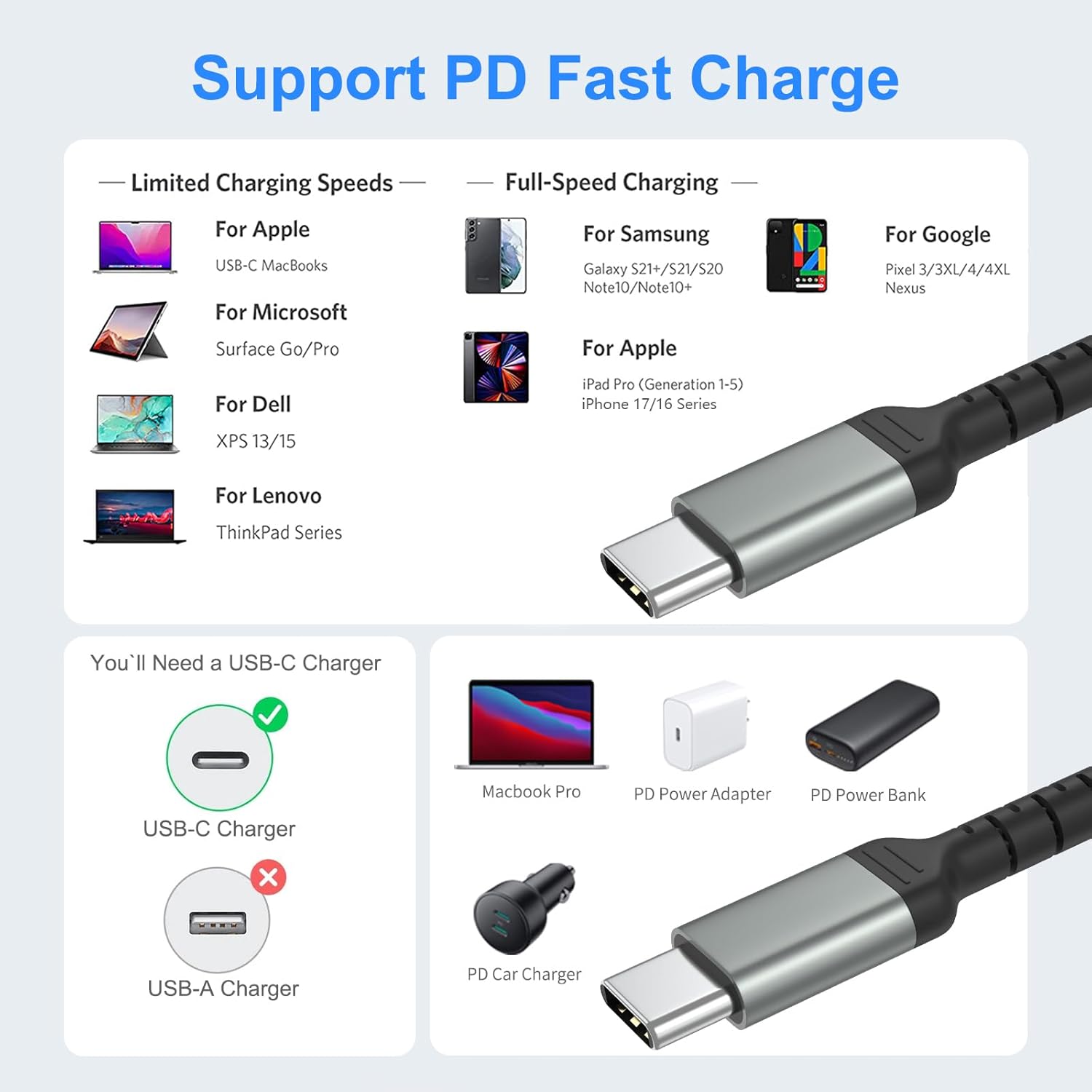 Thumbnail 6 de 6 Inch USB C Charger Cord 2 Pack