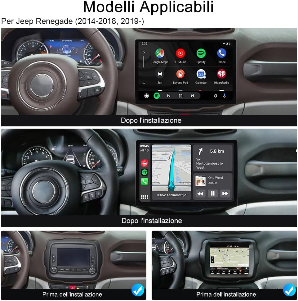 Thumbnail 3 de ACAVICA Autoradio Carplay Android per Jeep Renegade 2014-2019, schermo QLED 13,1” 2K, Android 15 Octa-Core, wireless CarPlay/Android Auto
