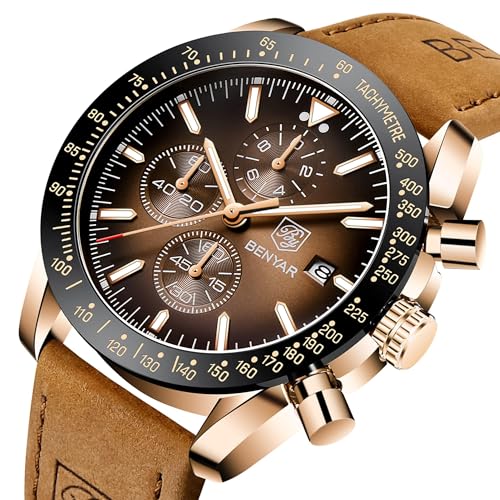 Thumbnail 7 de BENYAR BY-5140 Men's Analogue Quartz Chronograph Watch with Brown Leather Strap
