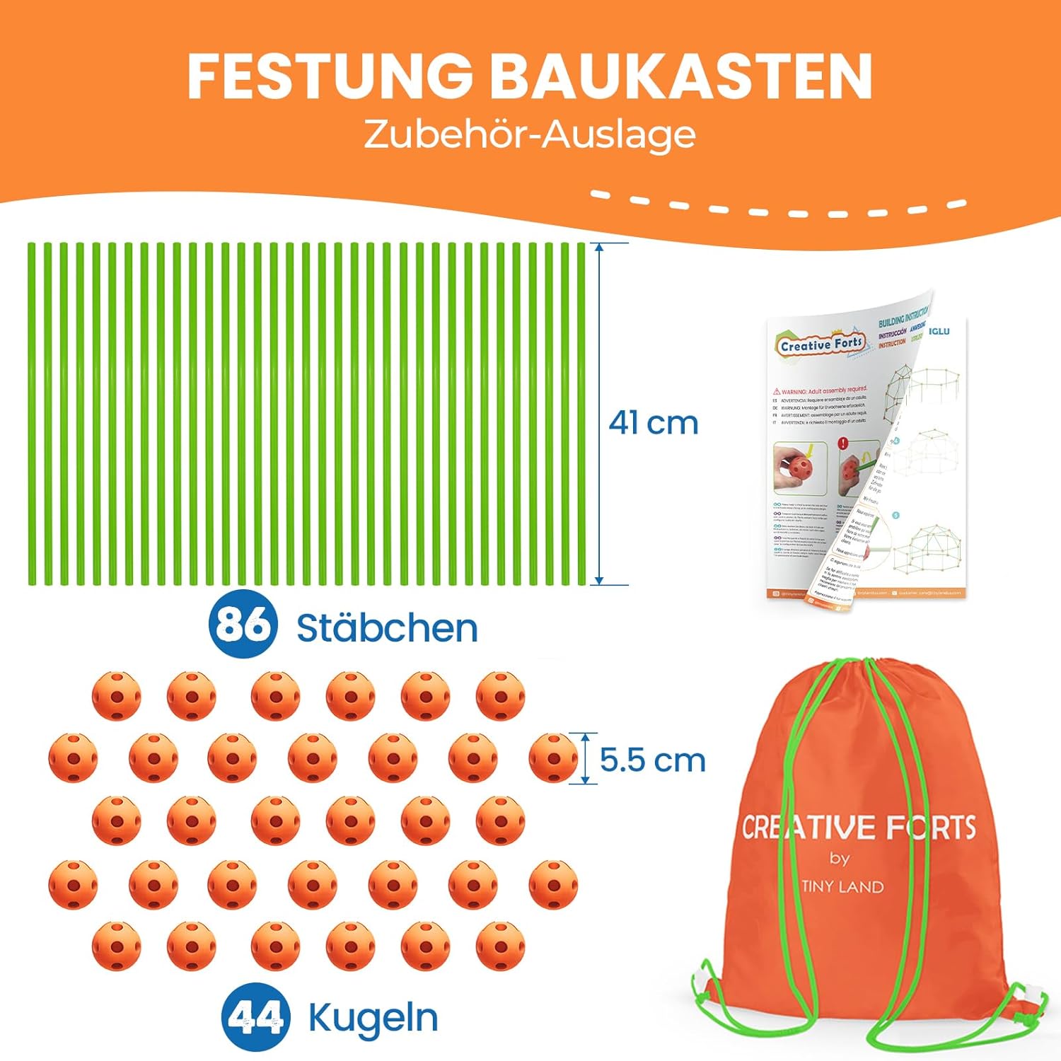 Detalle de Tiny Land DIY Höhle Kinder Konstruktionsspielzeug Outdoor (130-teilig) – 5+ Jahre, zum Höhle-Bauen drinnen & draußen