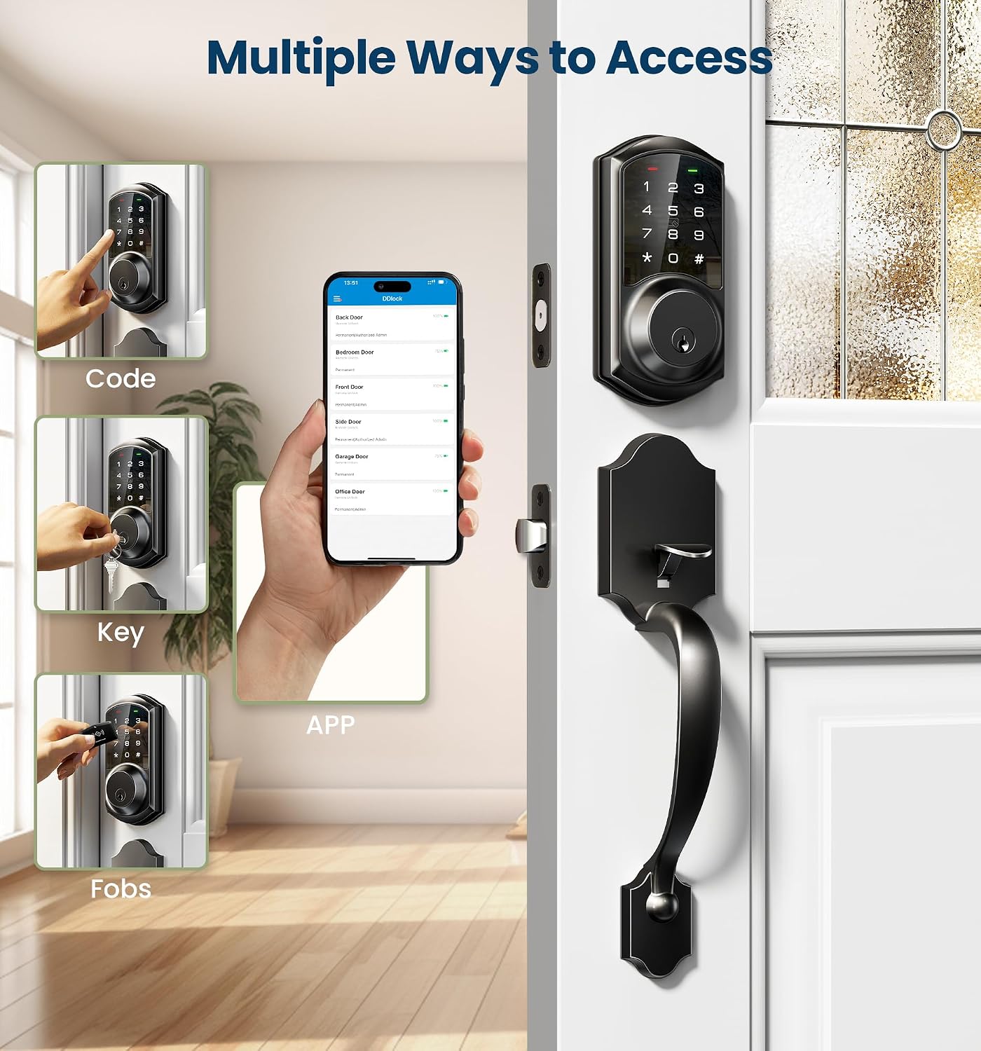 Detalle de Veise Smart Front Door Lock Handle Set Matte Black