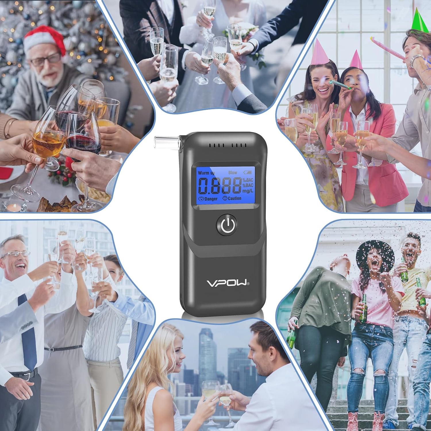Thumbnail 5 de VPOW Breathalyzer Alcohol Tester 0.1% BAC