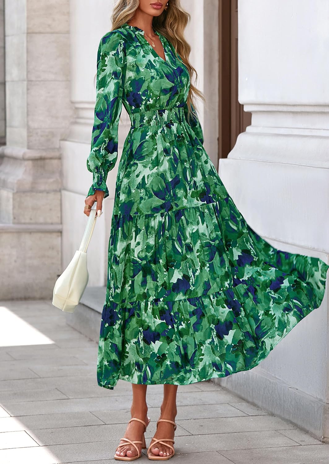 Thumbnail 4 de PRETTYGARDEN Women's Floral Maxi Dress: 2026 Fall Long Sleeve V-Neck Boho A-Line Maxi