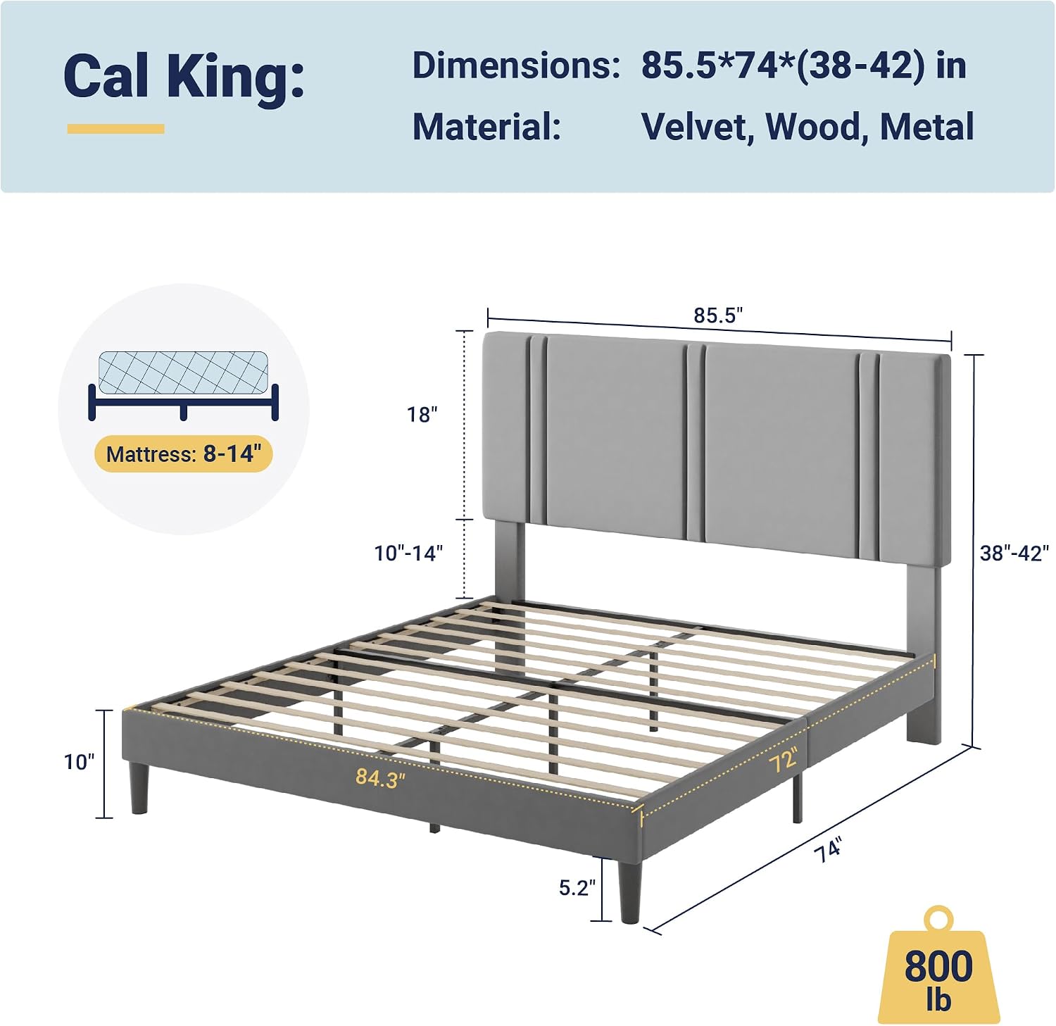 Detalle 2 de Allewie California King Platform Bed Frame, Velvet