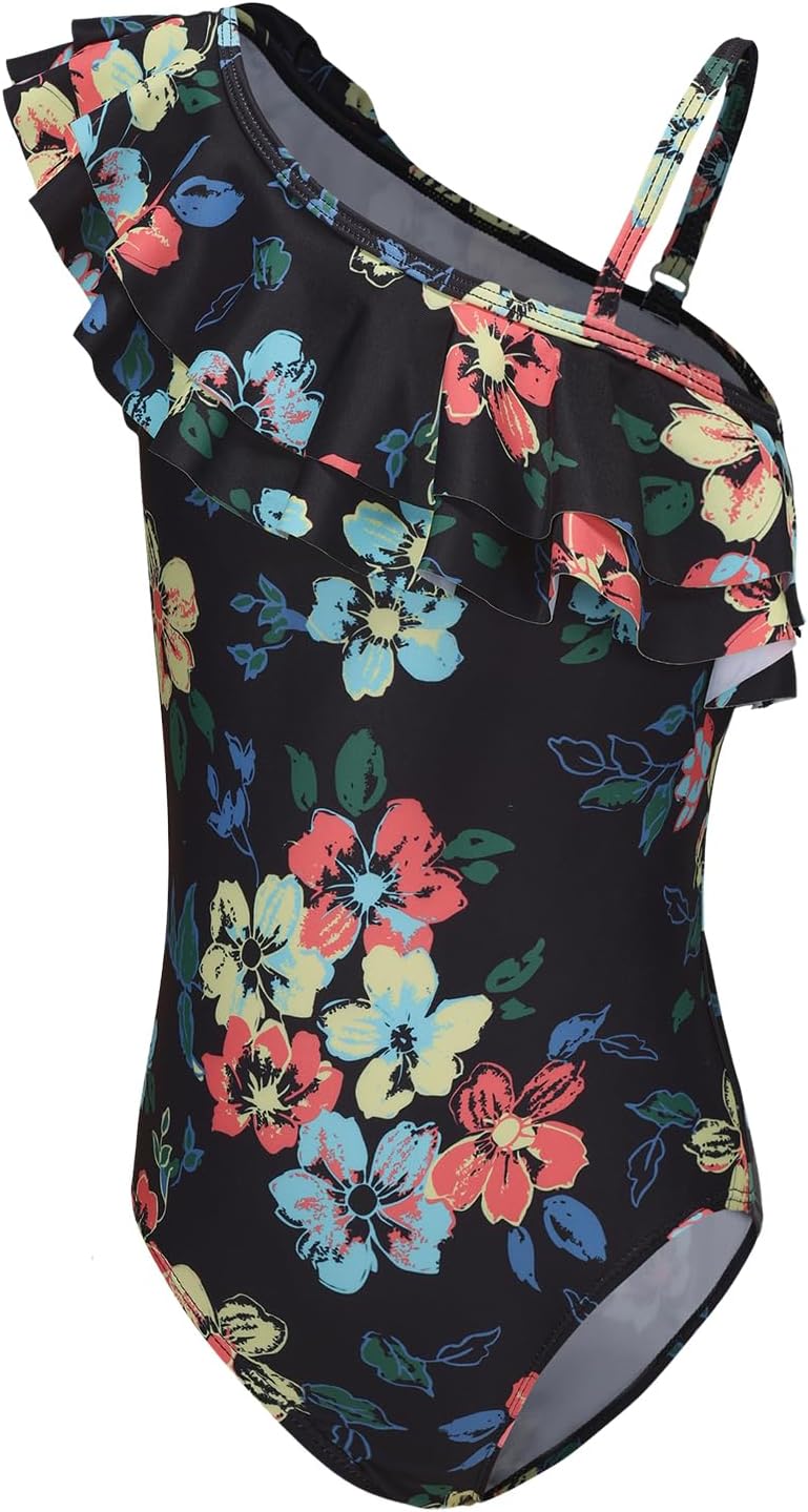 Thumbnail 6 de Einteiliger Badeanzug für Mädchen mit Hawaiian-Print und Rüschen-Optik