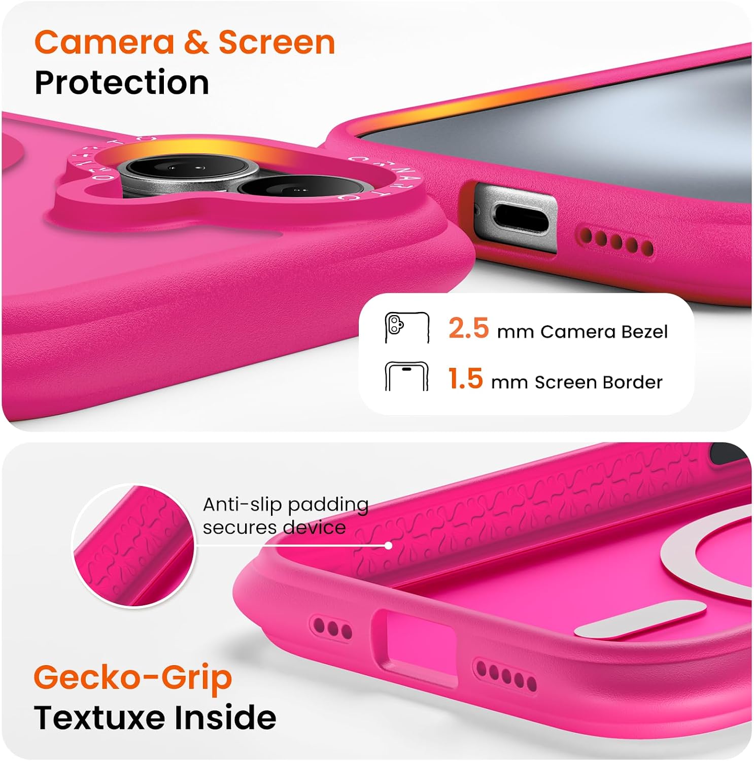 Detalle 2 de ORNARTO iPhone 16 Case, Hot Pink, MagSafe Compatible, 20-Foot Drop Protection