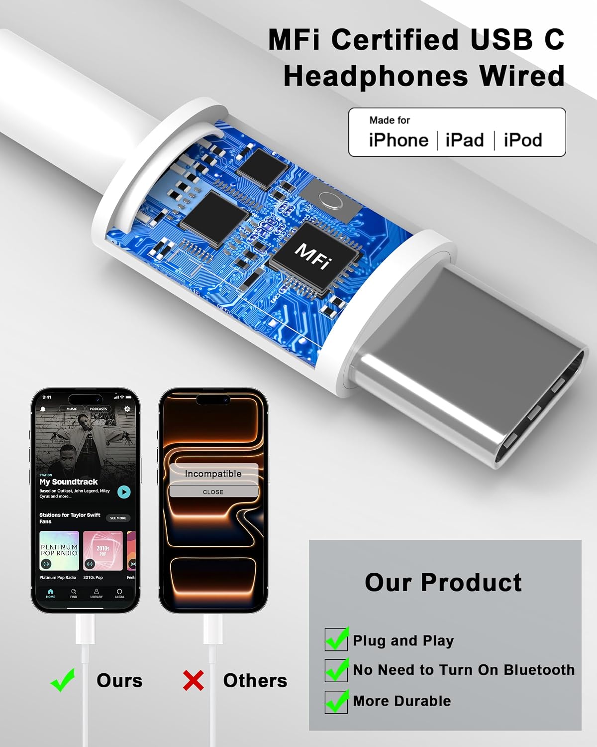 Detalle 2 de MFi Certified USB-C Wired Headphones