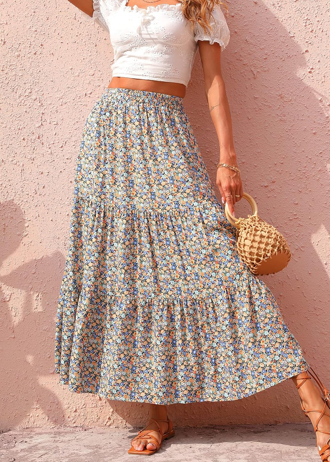 Detalle 2 de KIRUNDO Floral Maxi Skirt with High Waist