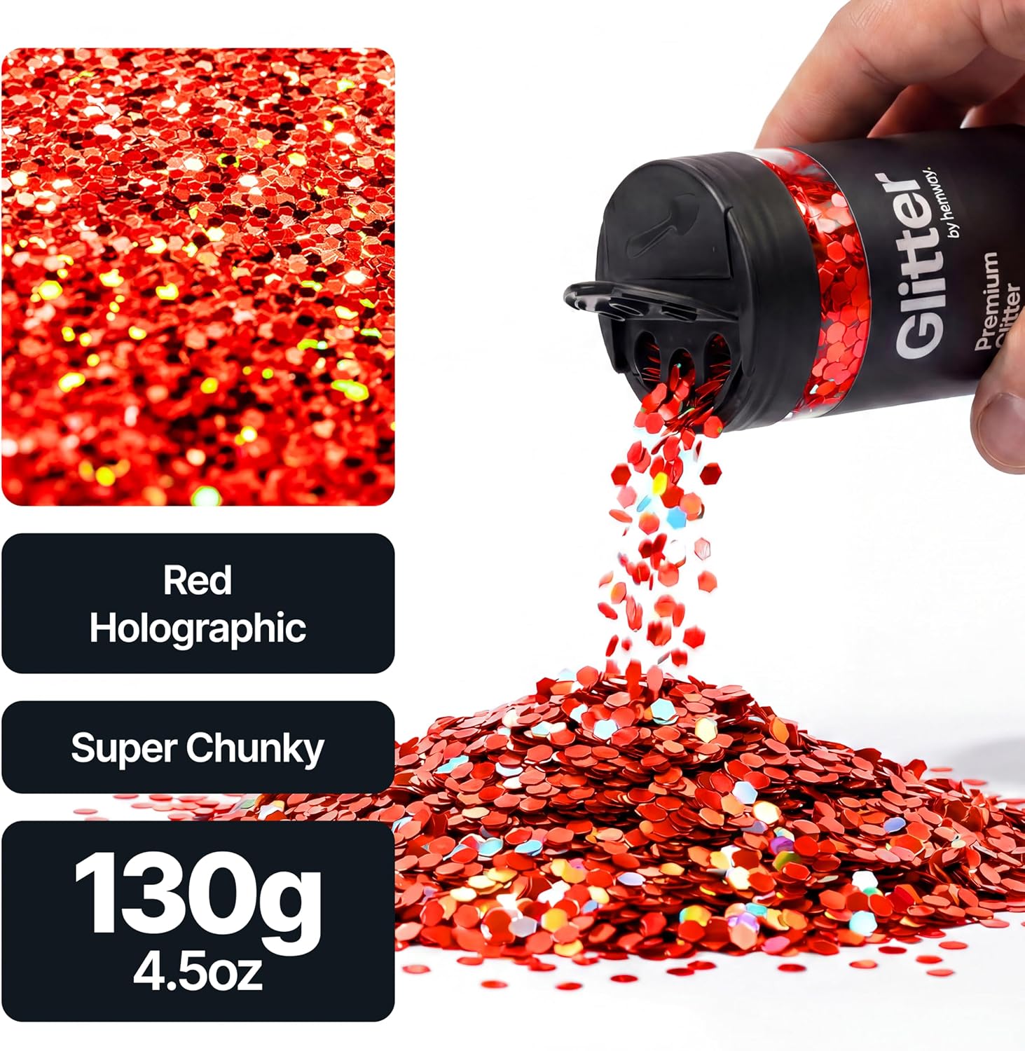 Thumbnail 1 de Holographic Red Glitter Shaker (130g) – Super Chunky Metallic Flake Red Sequins for Resin, Crafts & Nail Art