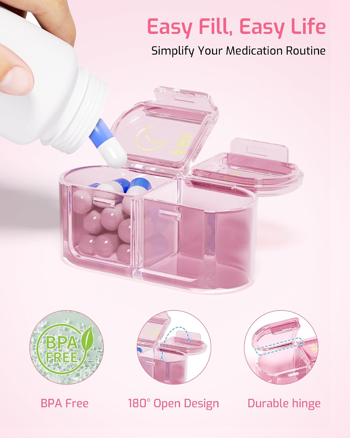 Thumbnail 2 de Daviky A-2741 Pill Organizer, 7-Day AM/PM Box, Portable Purple Plastic